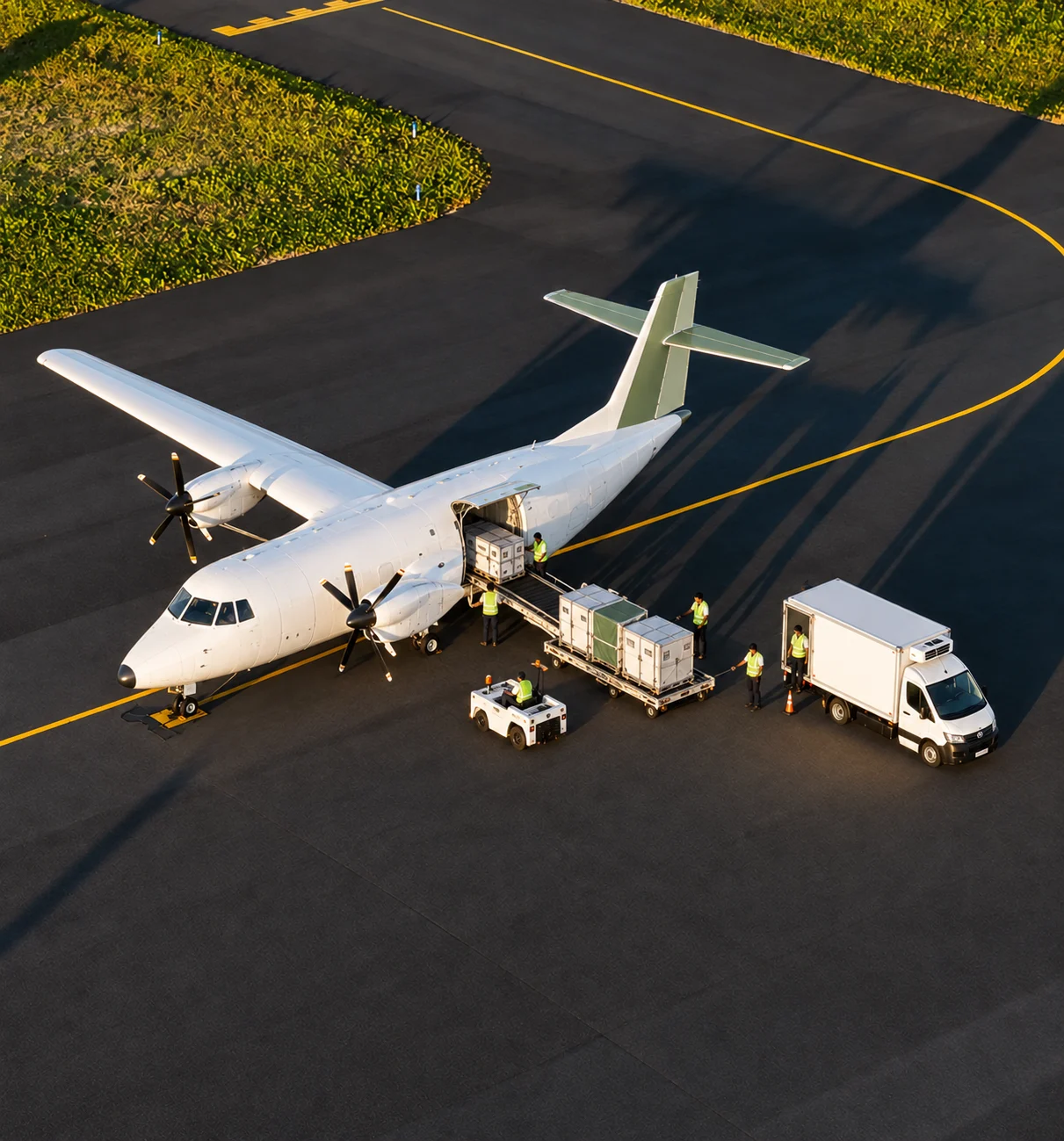 Temperature-controlled freight being loaded onto a cargo aircraft